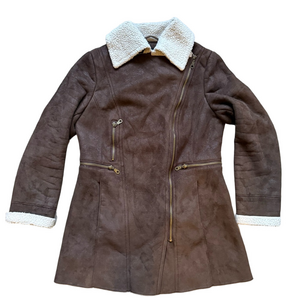 Novelti Chic Brown Teddy Jacket with Shearling Trim Size S Cozy Winter Neutral